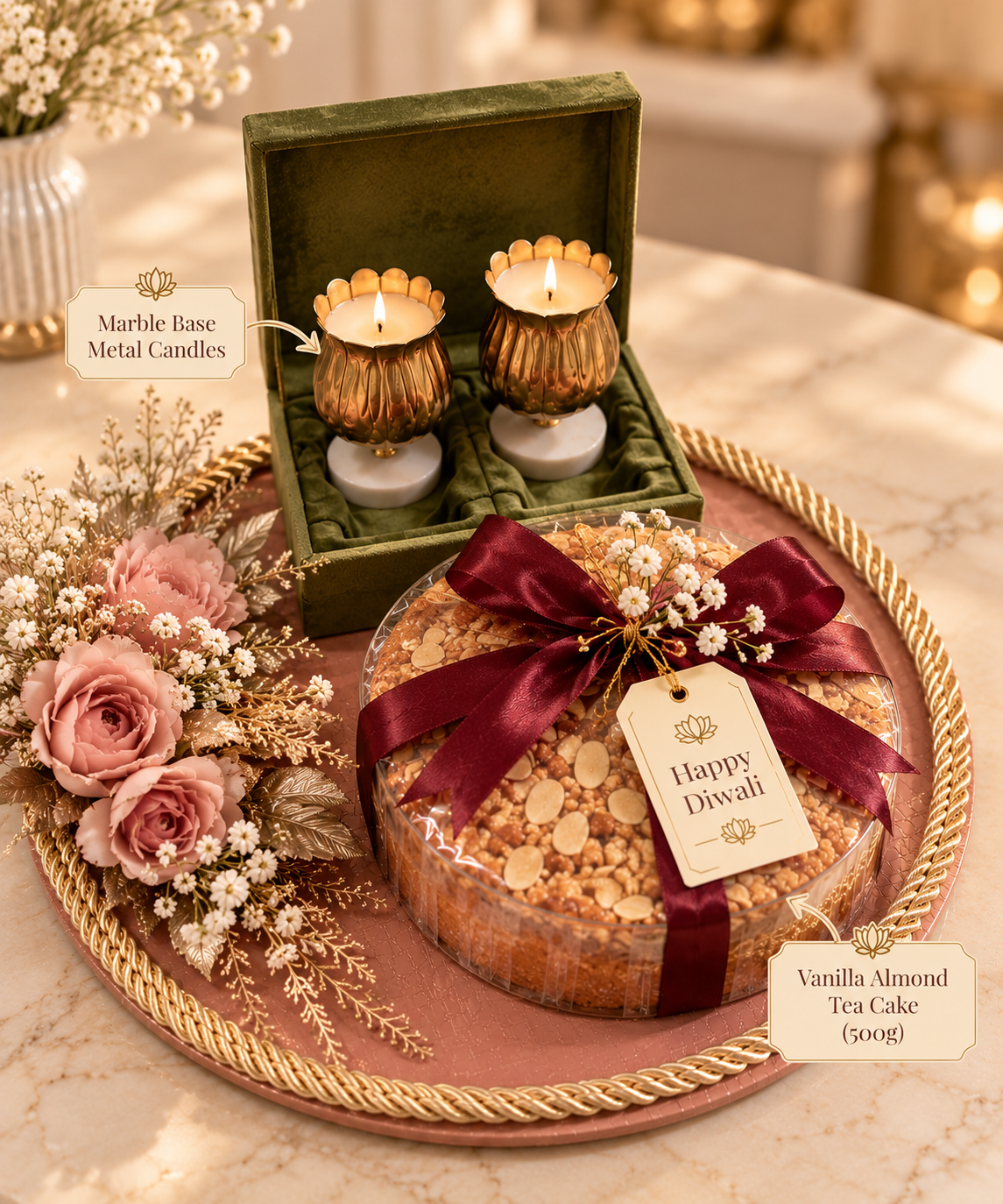 Luxe Candle Set with Tea Cake Platter